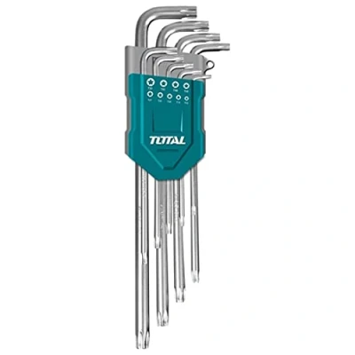 Imagen de TOTAL Juego de 9 Llaves Torx Múltiples Tamaños T10 a T50 Herramienta para Aflojar Tuercas y Tornillos Cromo Vanadio
