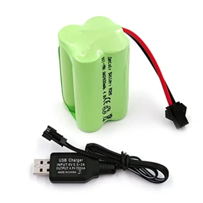 Imagen de Gecoty® batería de 4,8 V NI MH, AA recargable 2400 mAh (no AAA) con conector SM, adecuada para juguetes control remoto, herramientas eléctricas, electrodomésticos, cable carga USB