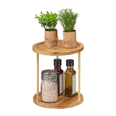 Imagen de Relaxdays Especias Estante Armario Cocina, Bambú, Repisa Encimera y Mueble Despensa, Redondo, 2 Baldas, 22,5 x 20 cm, Natural