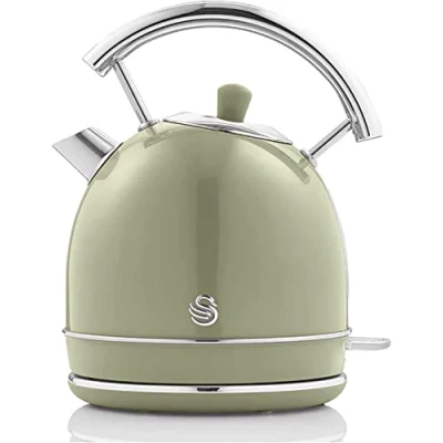 Imagen de Swan Retro Hervidor de Agua 1,8L, Tetera Eléctrica, Resistencia Oculta Acero Inoxidable, Inalámbrico, sin Cable, Diseño Vintage, Apagado Automático, Verde, 2200W, SK14630GNEU