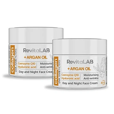 Imagen de RevitaLAB Day and Night Collagen Anti Aging Moisturizer, Enriched with Hyaluronic Acid, Q10, Argan Oil, a UVA/UVB Filter for Ages 40 55, 50 ml (multipack)