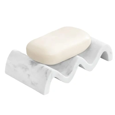 Imagen de Luxspire Jabonera para Baño, Bandeja de Jabón Baño Resina Auto Drenaje con Patrón Mármol Fregadero Cocina Lavabo, Soporte Ducha Esponjas Estropajos Porta Jabón,Grava Blanco
