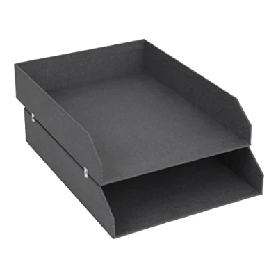 Imagen de Bigso Box of Sweden Juego de 2 bandejas organizadoras Bandeja archivadora apilable para cartas, documentos, etc. Organizador documentos tablero fibras y papel con aspecto lino negro