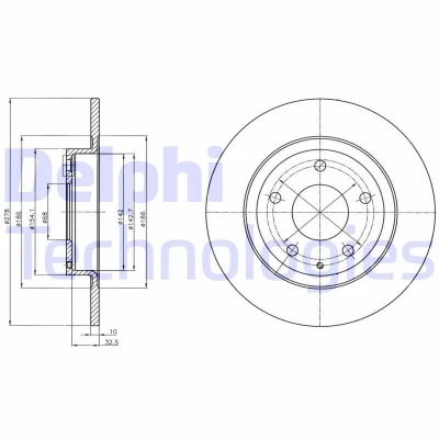 Imagen de DELPHI BG4534C Disco de freno 278 10 5 macizo revestido sin procesar cojinete rueda, anillo sensor ABS MAZDA: 6 Berlina, Familiar