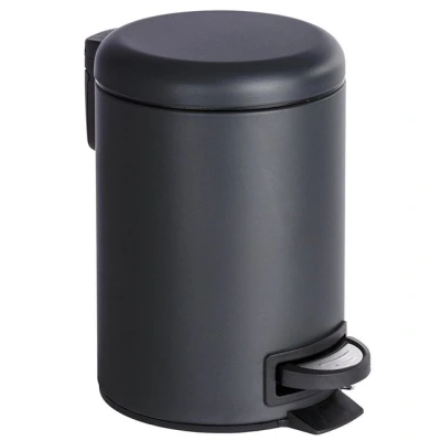 Imagen de WENKO Cubo de Basura con Pedal Leman, Papelera Baño Pequeña, Extraible, Wc, Bote Basura, Oficina, Accesorios Negro, Capacidad 3 Litros, Acero, 17 x 25 22.5 cm