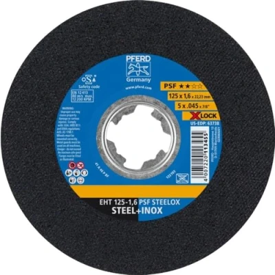 Imagen de PFERD Disco de corte, 25 unidades, 125 X 1,6 mm, recto, Lock (22,23 mm), PSF STEELOX, 61721124 para cambio rápido y cómodo herramientas