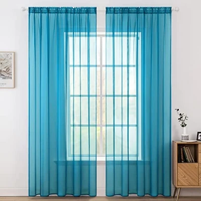 Imagen de MIULEE Cortinas Poliéster Translúcida Fresca Transparente Salon Ventana Visillo Moderno para Sala Cuarto Dormitorio Habitación Comedor Cocina Salón de Esatr 2 Unidades 140 x 245cm Azul Claro