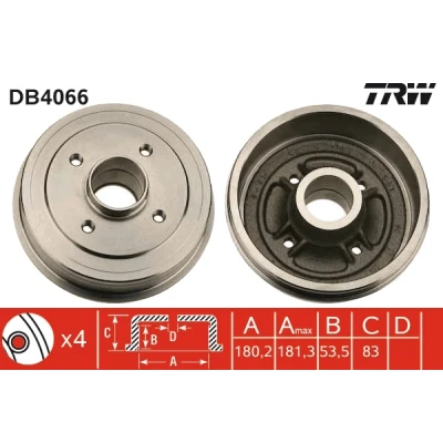 Imagen de TRW DB4066 Tambor de Freno 191 RENAULT: Super 5 Hatchback, 19 II Hatchback