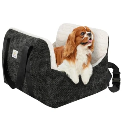 Imagen de Pawaboo Asiento de Coche para Perros Pequeños, Cama Perro con Hebilla Fija y Correa Seguridad, Transportín Cachorros Gatos hasta 25lbs Silla Coche, Negro