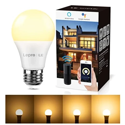 Imagen de Lepro Bombilla LED Inteligente WiFi Ajustable,Smart E27 9W = 60W, Control Remoto y de Voz, Fonciona con Alexa Google Home, Blanco Cálido 2700K, 806lm, No Se Requiere Hub, Paquete 1