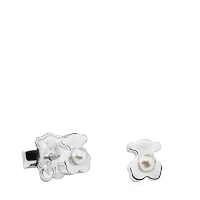 Imagen de TOUS Pendientes de Plata Primera Ley para Mujer con Cierre Presión, Motivo Osos 6mm y Perla Cultivada, Originales Unicos, Colección Super Power