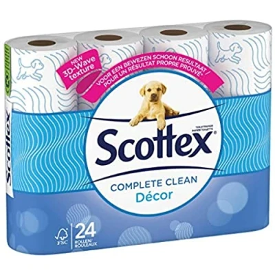Imagen de SCOTTEX Classic Décor Papel higiénico de 2 capas (24 rollos), suave y resistente, solución 3 en 1
