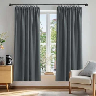 Imagen de Deconovo Cortinas Dormitorio Moderno Fruncidas Blackout Curtain Suave para Ventanas de Habitación Juvenil con Bolsillos Juego 2 Paneles 117 x 183 cm Gris Oscuro