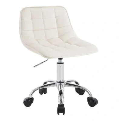 Imagen de WOLTU Silla de Oficina, Taburete Tocador Giratorio, Ergonómica Escritorio con Respaldo, Bajo Asiento Ajustable Altura, Tapizado en Terciopelo, Crema, BS153cm