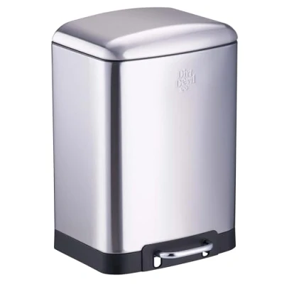 Imagen de Dirt Devil cubo de basura con pedal (12 L, cierre suave, acero inoxidable, interior extraíble, 27,2 x 25,5 40,2 cm), color plateado