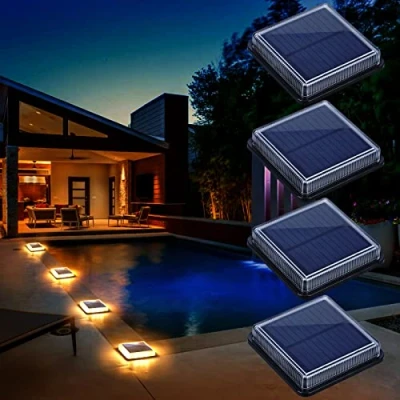 Imagen de Lacasa Luces Solares Jardin, Lámpara Solar Exterior IP68 Impermeable Auto ON/OFF Luz del Piso para Step Garaje Camino Patio Deck Entrada Vía Calle Valla Blanco Cálido Cuadrado 4 Pack