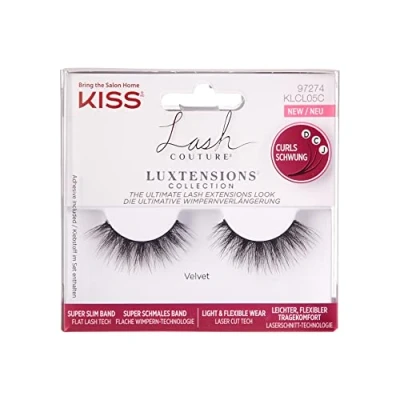 Imagen de KISS Lash Couture LuXtensions Collection 1 par de pestañas postizas terciopelo, ligeras y flexibles, con banda superdelgada, incluye pegamento para