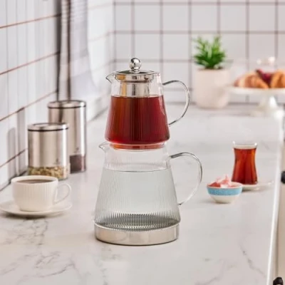 Imagen de Karaca Keops Tetera de vidrio borosilicato, 2500 ml, recipiente para beber, resistente a la temperatura, jarra tetera, apta calentadores té