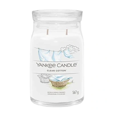 Imagen de Yankee Candle, Vela aromática Signature, en tarro grande de algodón limpio con doble mecha, mezcla cera soja larga combustión