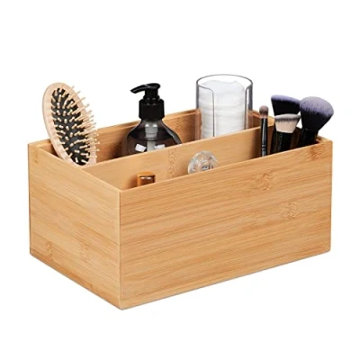 Imagen de Relaxdays Caja Almacenaje Bambú 2 Espacios, Apilable, Robusta, Pongotodo, 14 x 30 20 cm Aprox, Cesto Madera, Natural