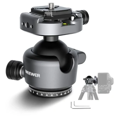 Imagen de NEEWER GM41 Cabezal de Bola trípode Perfil bajo, Adaptador Montaje panorámico Metal 40 mm con Placa QR Tipo Arca 1/4 Pulgadas Compatible Clip cámara Captura diseño