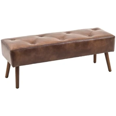 Imagen de HOMCOM Taburete Pie de Cama Multifuncional Banco Clásico Banqueta Dormitorio con Pies Madera y Asiento Acolchado Carga 120 kg para Entrada Pasillo 114x38x42 cm Marrón