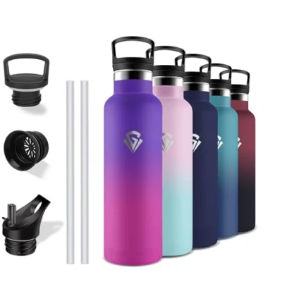 Imagen de Grsta Botella Agua Acero Inoxidable 750ml Termo, A Prueba de Fugas, con Pajita, sin BPA, Aluminio, Aislamiento al Vacío, Cantimplora para Oficina, Cámping, Senderismo, Yoga