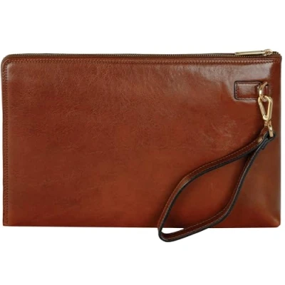 Imagen de Time Resistance Bolso de mano cuero para hombre Organizador muñeca maletín hecho a en Italia, Color Coñac