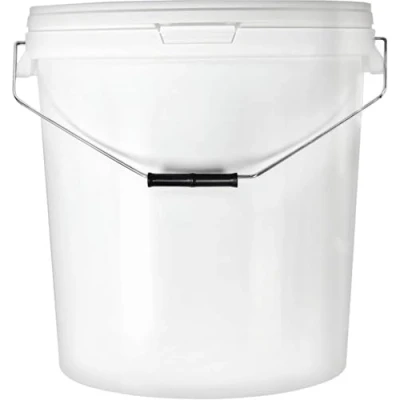 Imagen de BenBow Cubo con tapa de 30 l, color blanco, apto para alimentos, estable, hermético, antigoteo, inodoro, recipiente almacenamiento plástico, mango metal, vacío, 20 x litros