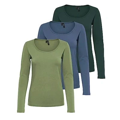 Imagen de VERO MODA Camiseta de manga larga Vmmaxi My Ls Soft Uneck Ga Noos, 1 x Oil Green Gables, China Blue, M