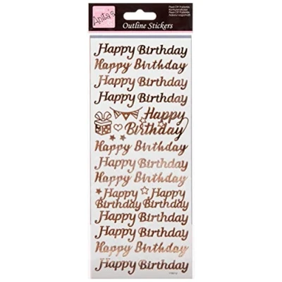 Imagen de Anita&#039;s Pegatinas para felicitar cumpleaños, Color Oro Rosa sobre Blanco