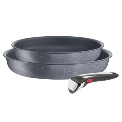 Imagen de Tefal Ingenio Natural On Juego 3 piezas: sartenes 24/28 cm + mango extraíble, diseño apilable, revestimiento antiadherente Mineralia+, apto nevera y horno, sin PFOA, todas las cocinas
