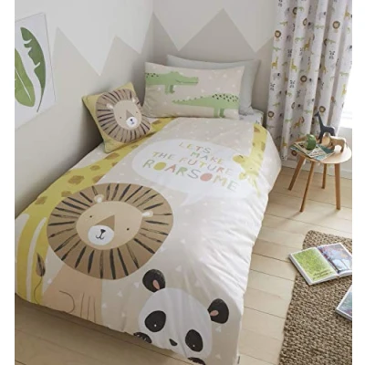 Imagen de Catherine Lansfield Roarsome Animals edredón, 52% poliéster, 48% algodón, Natural, Juego de Cama Individual
