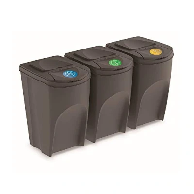 Imagen de Set de 3 cubos basura KEDEN SORTIBOX papelera reciclaje, gris, volumen 3x35L