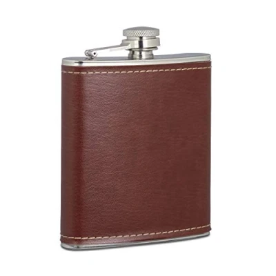 Imagen de Relaxdays petaca de 200 ml, Acero Inoxidable y Piel sintética, Marrón, 12,5 x 9,5 2 cm, 13x10x2.5 cm
