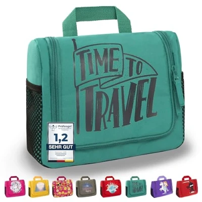 Imagen de GRINSEZWERGE neceser para niños, de viaje colgar, bolsa cosméticos, lavado, viaje, maquillaje, accesorios Time to Travel
