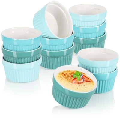 Imagen de COM FOUR® 12x moldes para soufflé cuencos de cerámica creme brulee a prueba horno tazones postre y pastelería, por ejemplo, aleta ragú en diferentes tonos verde