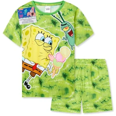 Imagen de SpongeBob Squarepants Pijama Niño Chico Transpirable Corto Verano Divertido Ropa de Dormir Regalo para Niños (9 10 Años, Verde Tie Dye)