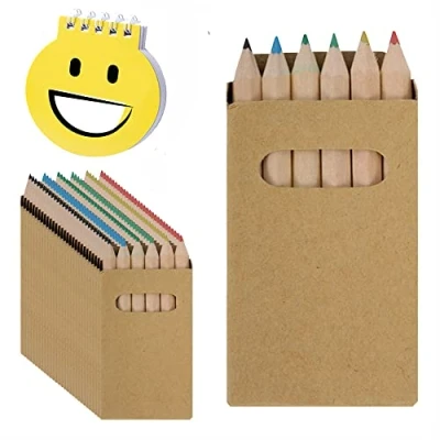 Imagen de 25 Cajas de 6 Mini Lápices Colores. No Tóxicos. Incluye 1 Sola Libreta. Lisas para que Puedas Personalizarlas a tu Gusto