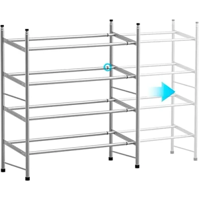 Imagen de RevolutionLine Zapateros de 2, 3 y 4 Niveles Extensible apilable Metálico con Acabado Cromado Ampliable Varias Medidas se extiende horizontalmente apila verticalmente (4 Niveles)