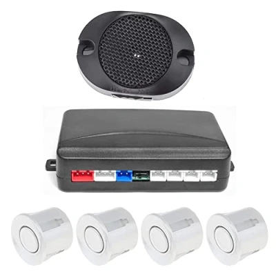 Imagen de ePathChina Sistema de sensor aparcamiento 4 sensores con alarma audible y resistente al agua, asistente coche trasero (plateado)