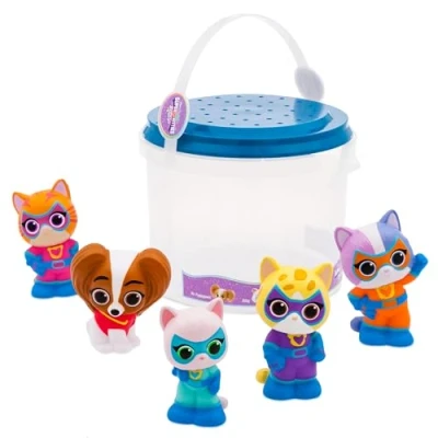 Imagen de Disney Store Official, SuperKitties, Bitsy, Ginny, Sparks, Buddy y Sr. Patitas, Set Juguetes baño, 5piezas, Cubo de tapadera colador, Juguete para Piscina Infantil jardín, a Partir 6 Meses