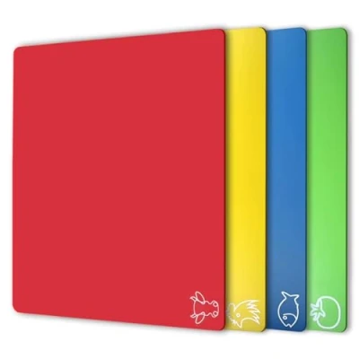 Imagen de Fotouzy Tapetes Flexibles para Tablas de Cortar con Iconos Comida, Juego 4, Libre BPA, no poroso, reverso 100% antideslizante, apto lavavajillas, Colores del arco iris