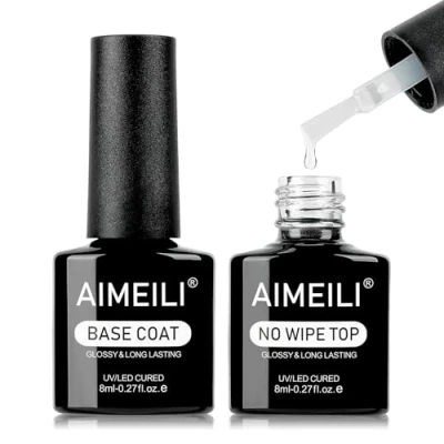 Imagen de AIMEILI Base y Top Coat Semipermanente Esmalte Alta Brillo UV LED Kit de Uñas Gel Regalo Para Manicura Soak off Pedicura Vegano 2 x 8ml
