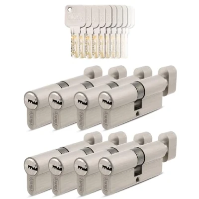 Imagen de GERCAR Pro 8 cilindros 40/40 de cierre uniforme, juego con pomo y 40 llaves, 80 mm, cerradura Longitud: A: B: Latón Mate