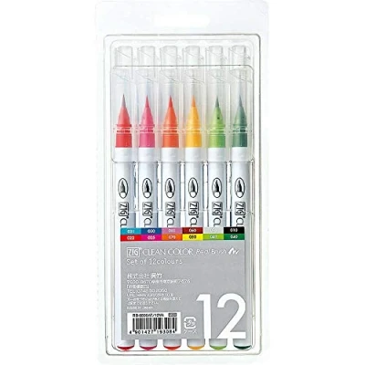 Imagen de Rotuladores con punta de pincel Kuretake, colores claros y limpios, juego 12 (RB 6000AT/12VA)