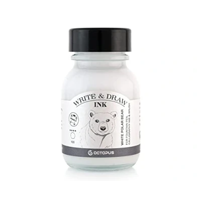 Imagen de Octopus Write and Draw Ink 100 White Polar Bear tinta de caligrafía impermeable para escritura y dibujo, caligrafía, dibujo pluma estilográfica, color blanco, 50 ml