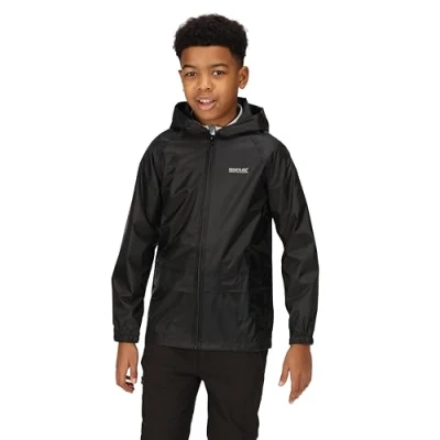 Imagen de Regatta Chaqueta para niños Stormbreak con costuras selladas impermeables y capucha Jackets Waterproof Shell, Unisex niños, Black, 9 10