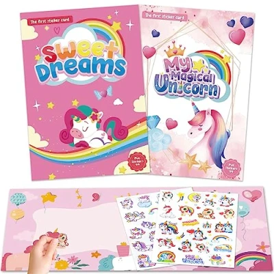 Imagen de AIRNOGO Libro Pegatinas Reutilizables 2 Pack de Infantiles Unicornio, Unicornio Niñas, Juguetes Niños 3 4 5 6 Años, Impermeables PVC, Regalos Años