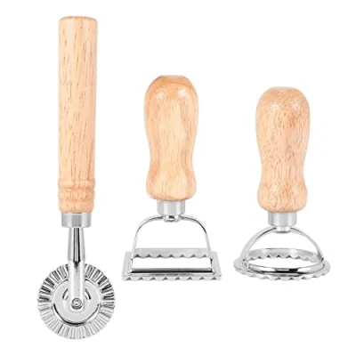 Imagen de Sessleger Juego de 3 cortadores pasta para raviolis con madera, cortador ravioli, raviolis, pasta, albóndigas, lasaña, piroggen